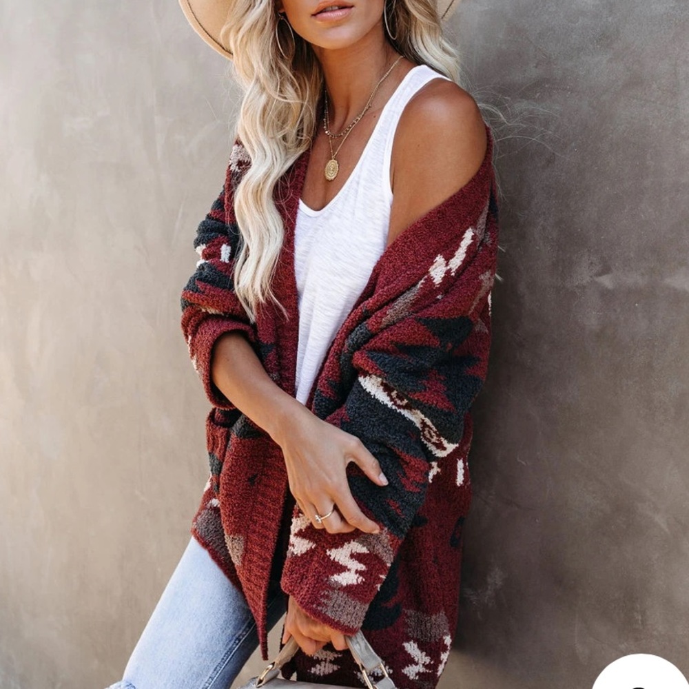 TrIbal Aztec Pocket Oversized Boyfriend Cardigan - Picture 12 of 16